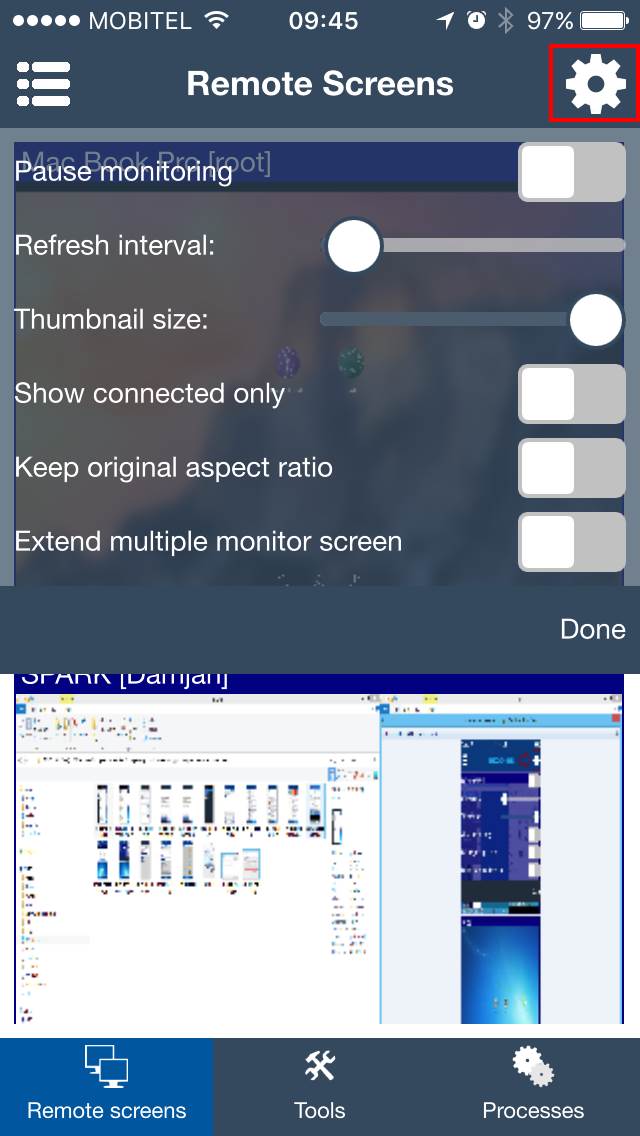 remote screens settings