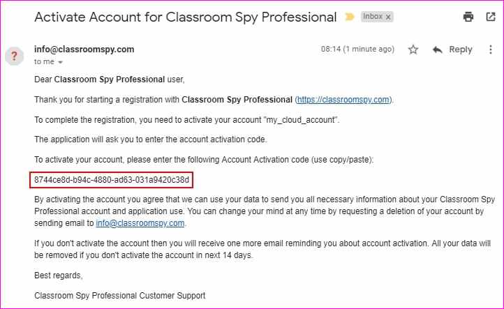 Activate cloud account - Email
