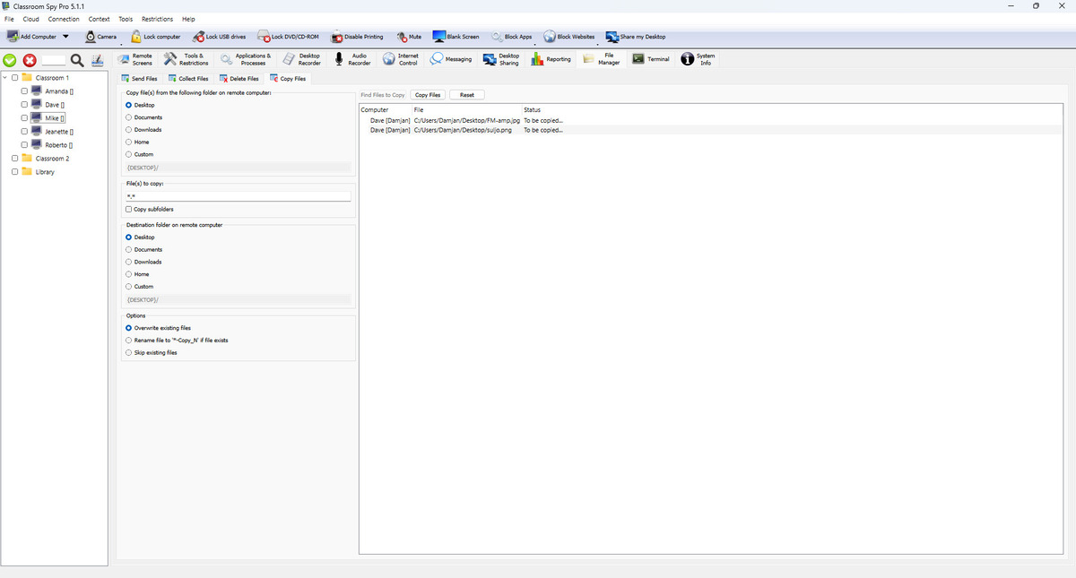copying files to an student computer