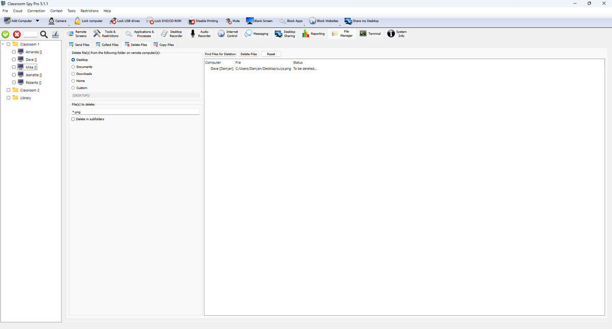 deleting files to an student computer